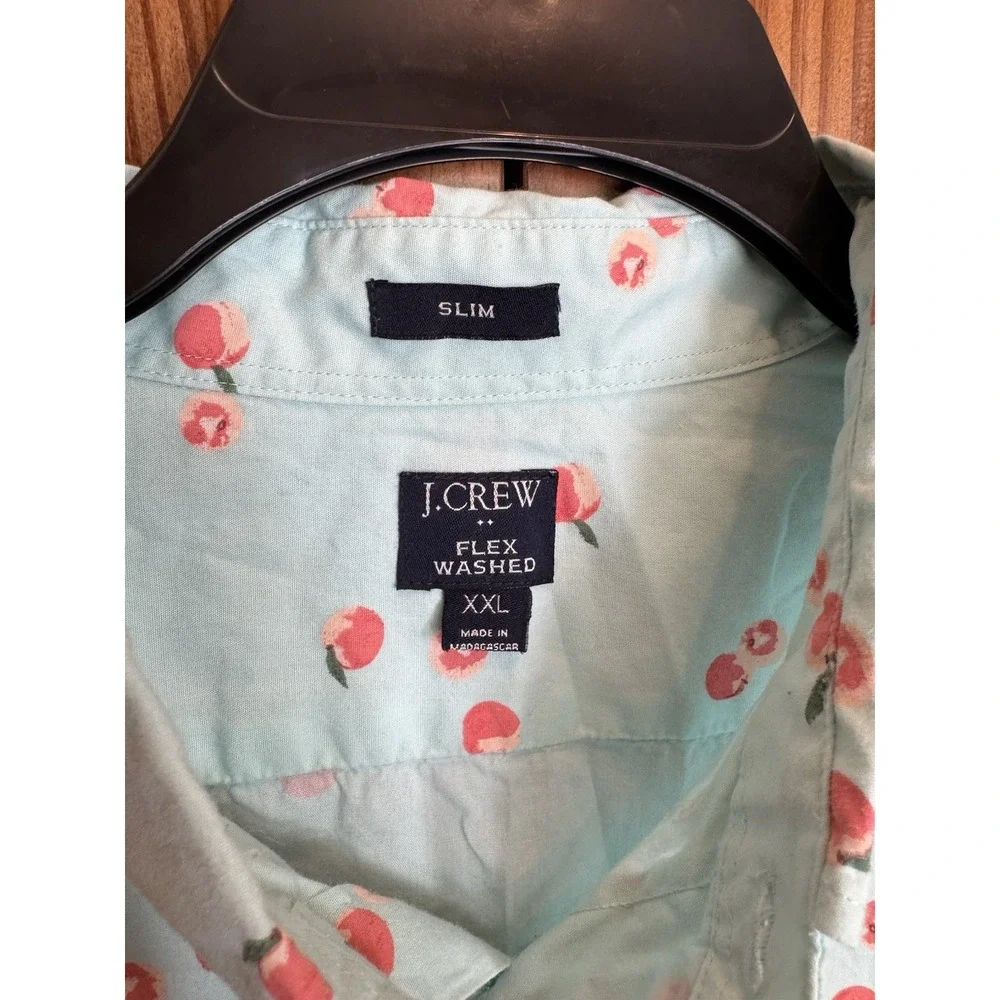 J.Crew Men's Shirt XXL Blue Cherry Print Slim Fit Short Sleeve Resort Preppy‎